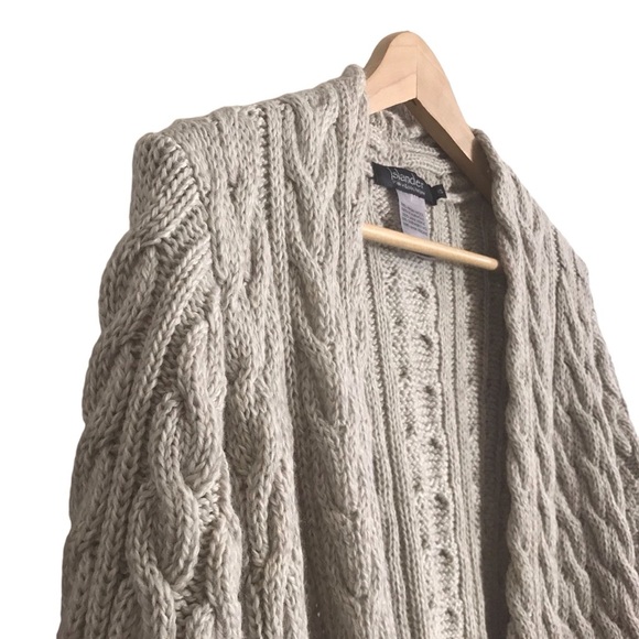 Islander XS Oversized Virgin Wool Cable Knit Gray Made In Ireland Cardigan Cozy - Picture 3 of 8